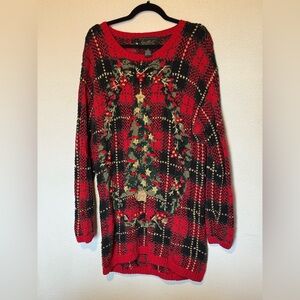 Hand knit metropolitan VINTAGE Red and Black Holiday Sweater size L
